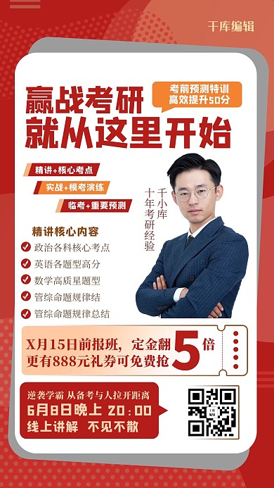 考研网课几何人物红色大气海报