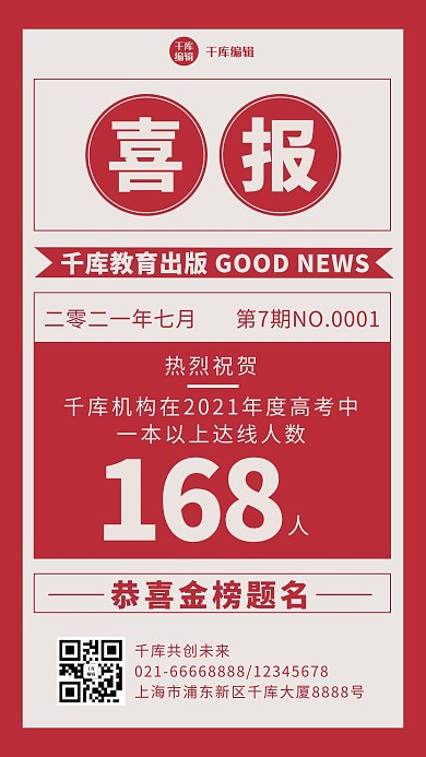 高考金榜题名红色喜报教育机构手机海报