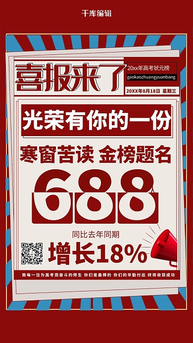 喜报高考喜报暖色系简约海报