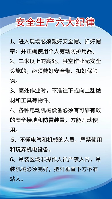 安全生产六大纪律海报
