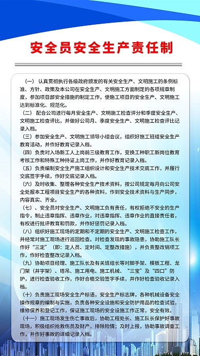 安全员安全生产责任制海报