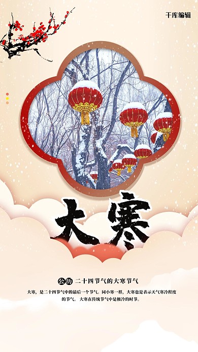 大寒冬季白色简约海报