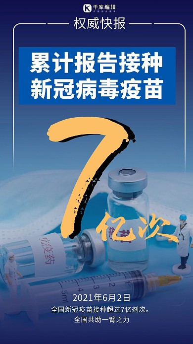 疫苗接种覆盖范围7亿次蓝色商务风手机海报