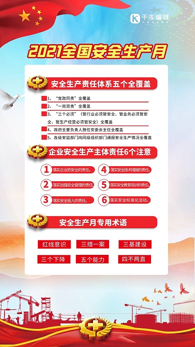 安全月全国安全月红色党建风海报