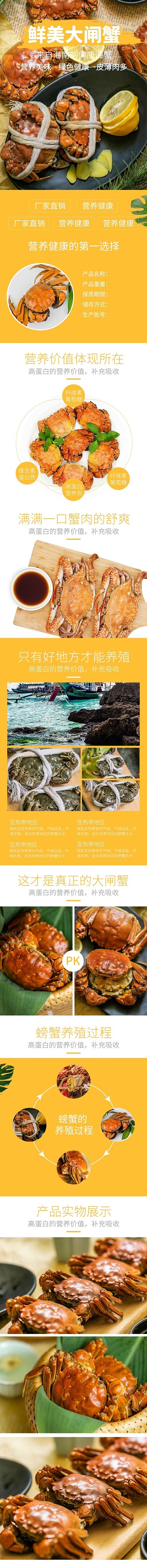 鲜美水产美食大闸蟹黄色简约电商详情页