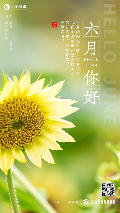 六月你好向日葵黄色调小清新风格海报