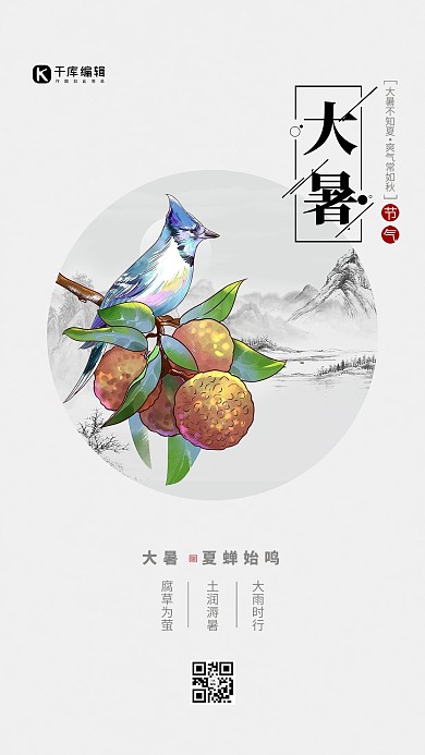 大暑鸟灰色简约海报