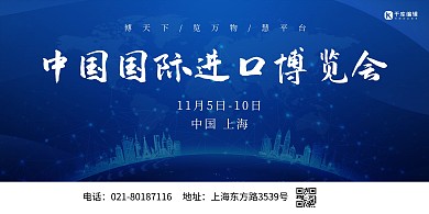 进口博览会地球剪影蓝色商务大气展板