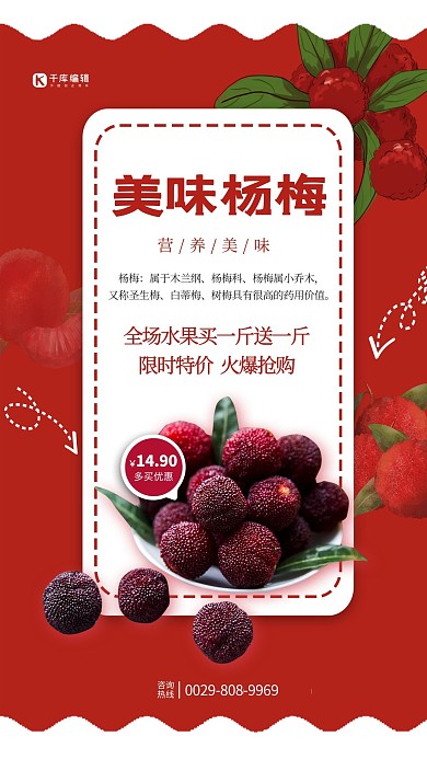 美味杨梅红色精品海报