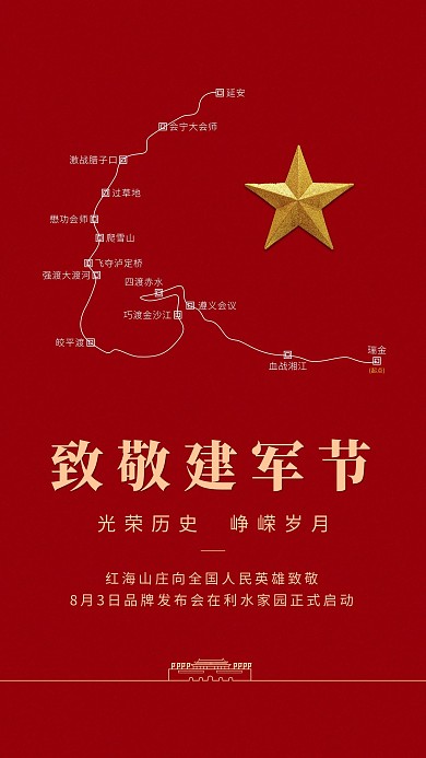 建军节五角星 地图红色简约海报