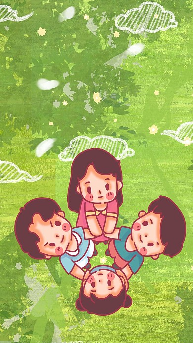 三胎政策人物绿色清新草地
