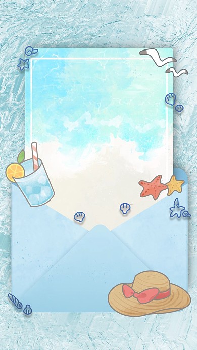 夏天信封蓝色卡通夏季背景海报