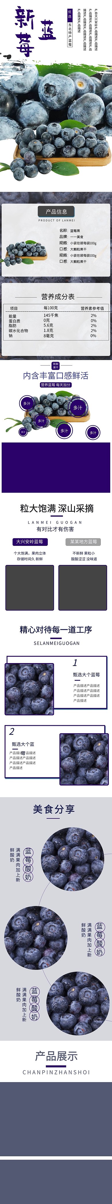 吃货节蓝莓紫色水果生鲜简约详情页