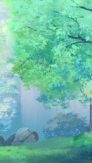 夏天夏季夏日树丛草地石头广告背景