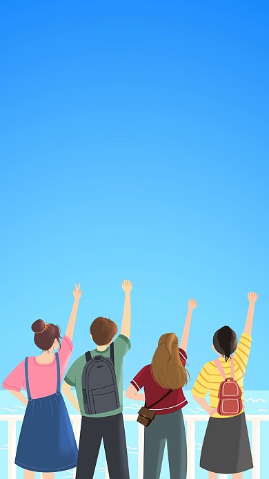 毕业季学生蓝色卡通背景