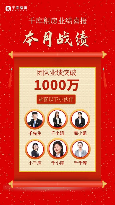 租房战绩喜报白领人士红色简约手机海报