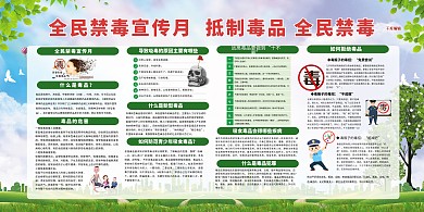全民禁毒宣传月绿色简约展板