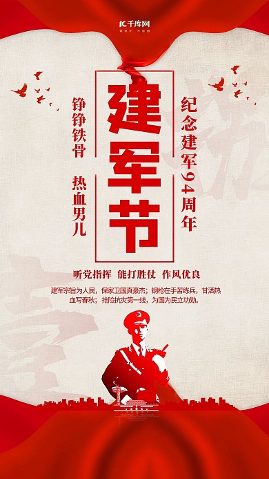 建军节94周年红色简约海报