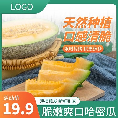夏季美食哈密瓜绿色极简风电商主图