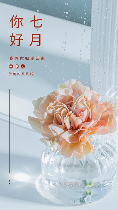 七月你好花白色极简海报