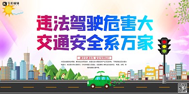 交通安全安全系万家红色简约展板