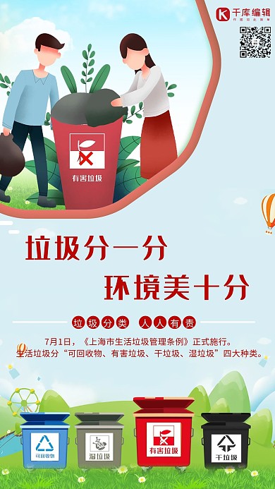 垃圾分类知识讲文明环保手机海报