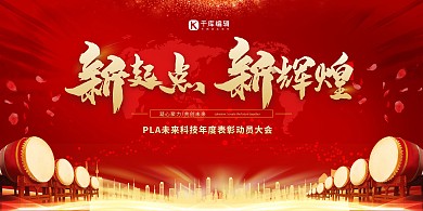 新年年会新起点红色简约展板