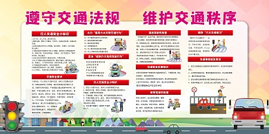 交通安全交通法规红色简约展板