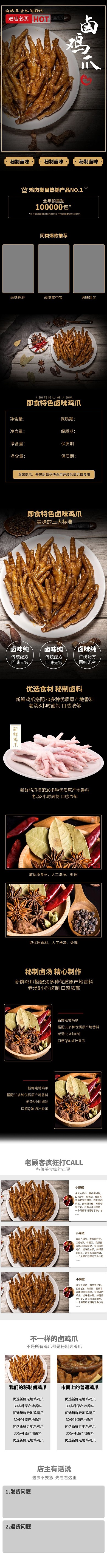 卤制美食小吃鸡爪黑色简约大气详情页