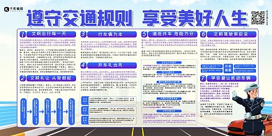 交通安全规则提示蓝色扁平展板