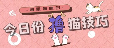 国际猫咪日撸猫粉色卡通公众号首图