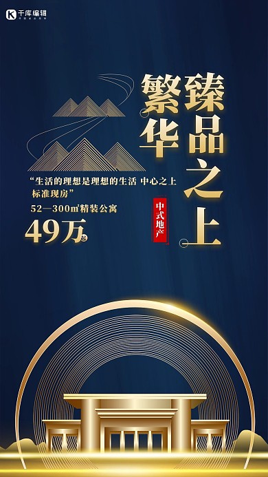 地产房地产蓝金大气简约海报