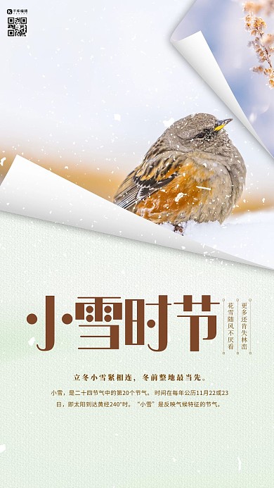 小雪节气雪景白色简约海报