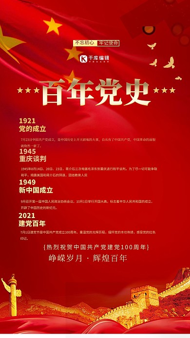 党建百年党史红色创意海报