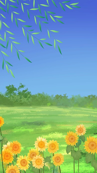 夏季向日葵蓝色清新背景手机壁纸
