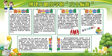 校园宣传创建文明小学的六个标准绿色简约展板