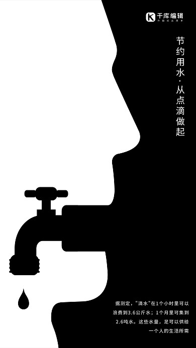 节约用水从点滴做起负空间极简海报