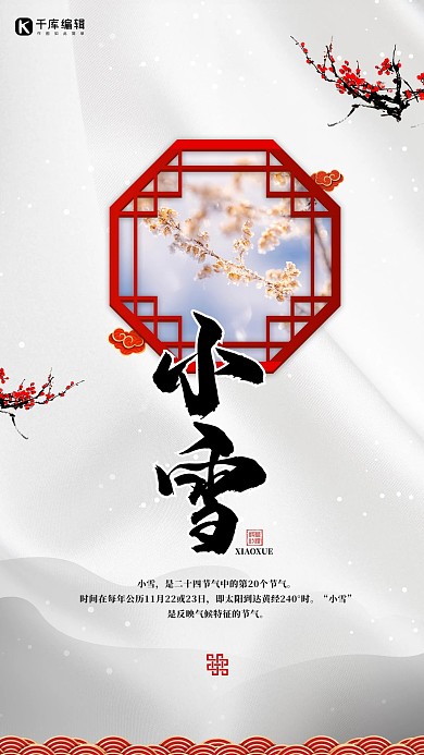 小雪节气小雪白色中国风海报