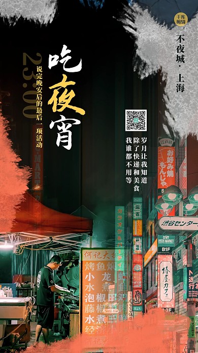 城市24小时街道红色创意简约海报