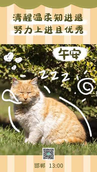 城市24小时邯郸13点猫咪橙色温暖手机海报
