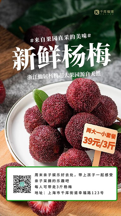 水果杨梅红色创意海报