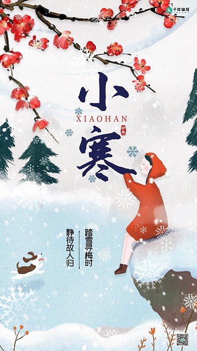 小寒节气淡蓝色简约海报