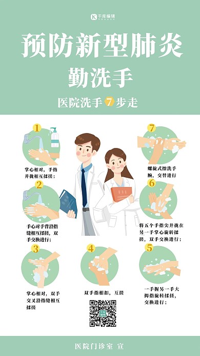 新型冠状病毒勤洗手绿色卡通海报