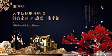 地产洋房蓝色简约展板