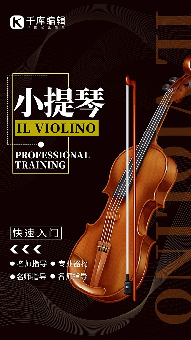 乐器培训小提琴黑色简约海报
