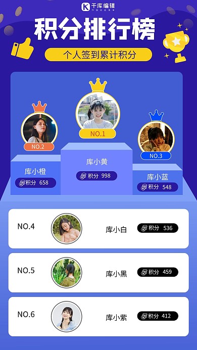 光荣榜积分排行榜蓝色极简风手机海报