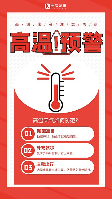 高温预警防范红色极简风手机海报