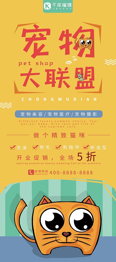 宠物猫咪手绘可爱易拉宝X展架