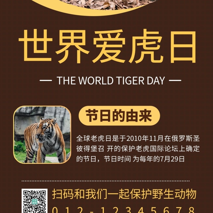 全球老虎摄影图黄色商务风手机海报