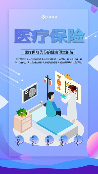 医疗保险医疗设备插画蓝色简约海报 